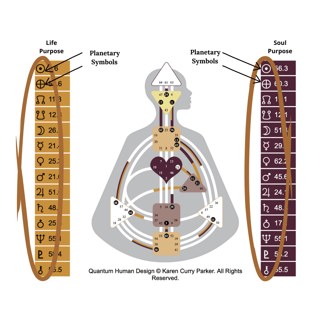 Human Design Planetary symbols shown on Chart