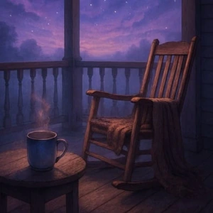 Rocking Chair on a porch, looking out at the night sky